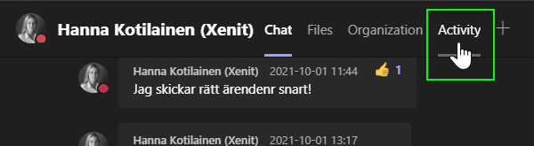 Xenit chatt - aktivitetsfliken