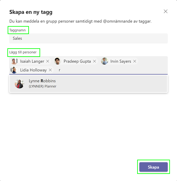 Hantera taggar i Teams