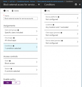 Conditional Access policy - Block external access for service accounts