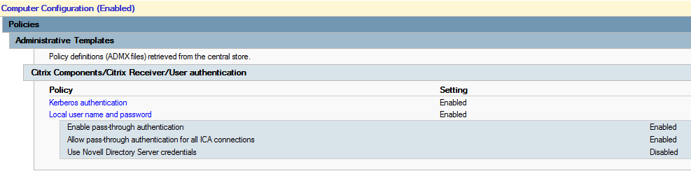 Citrix Receiver Authentication Settings