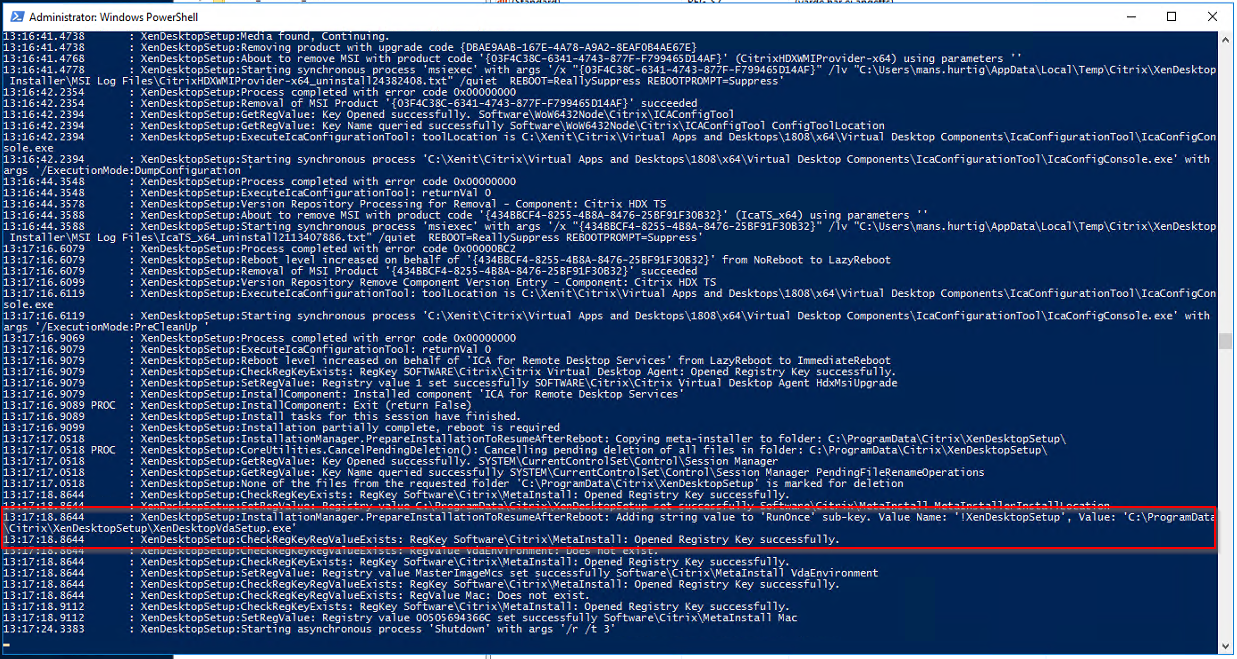 VDA Update Powershell Log
